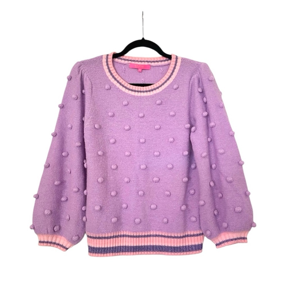 Lilly Pulitzer Dorianna Purple Pom Pom Sweater Womens Medium Pink Wool Blend
